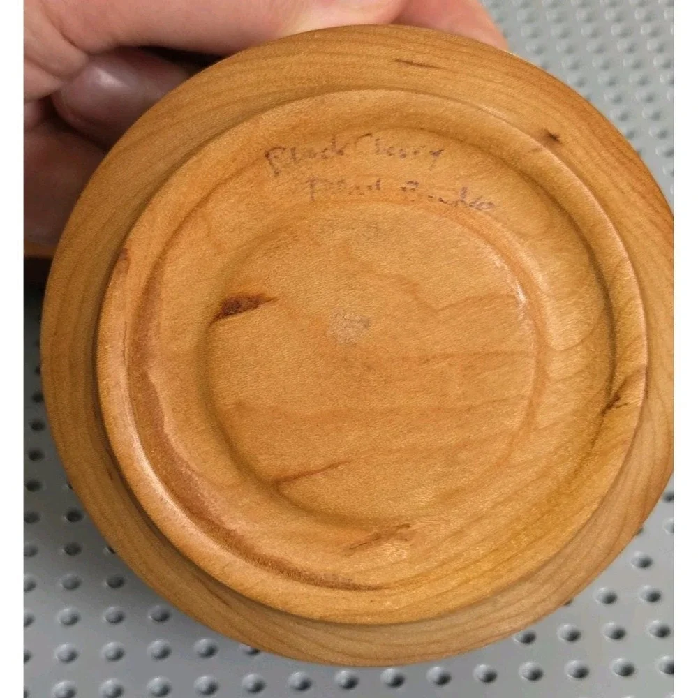 Vintage Black Cherry Wood Round Trinket Stash Spice Box‎ Container with Lid